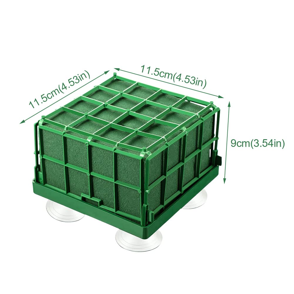 Xiaokeis 2 Floral Foam Cage with Suction Cups for Flower Arrangements, Square Floral Foam Cage Flower Holder for Fresh Flower Arrangement and Wedding Car Decorations(Green)