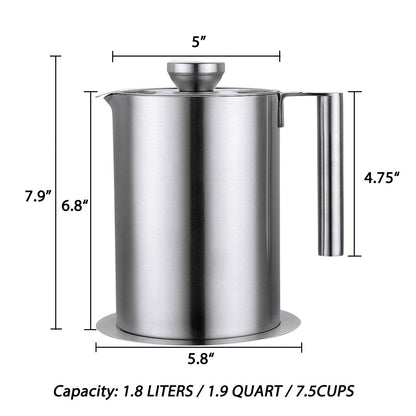 Sumerflos 1.8 L/1.9 Quart Stainless Steel Grease Strainer and Container - Large Oil Storage Pot Grease Keeper with Dust-Proof Lid & Easy Grip Handle - for Bacon, Kitchen Cooking or Frying Oil