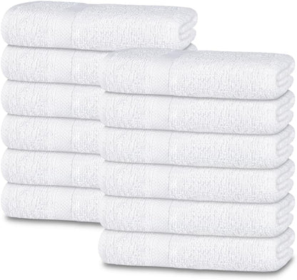 12-Pack 100% White Classic Cotton Face Towels, Ring Spun Cotton, Ultra Soft Absorbent Spa Towels for Bathroom, Kitchen