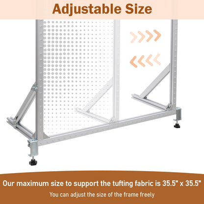 tonchean Rug Tufting Frame Kit 35.5''x35.5'' Aluminum Metal Tufting Frame for Rug Making Adjustable Tufting Cloth Stand for Carpet Making, Tufting Supplies