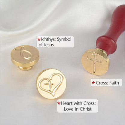 Christian Wax Seal Stamp Kit – Cross, Jesus Fish, Faith Hope Love – Religious Symbols for Envelopes, Letters, Bible Journaling (Mini Christian Wax Seal Stamp Set)