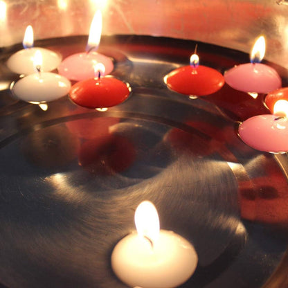 Classic Unscented Floating Candles with 100PCS Silk Rose Petals, Mini Candle Discs for Weddings, 10PACK (Pink)