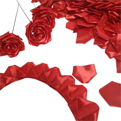 LatinaFlorista 300Pcs Premade Satin Ribbon Rose Petals Half-Finished for Eternal Rose DIY Ramos Forever Flowers Bouquets Everlasting Floral,for Wedding,Anniversary,Birthday (300 Pcs Red)