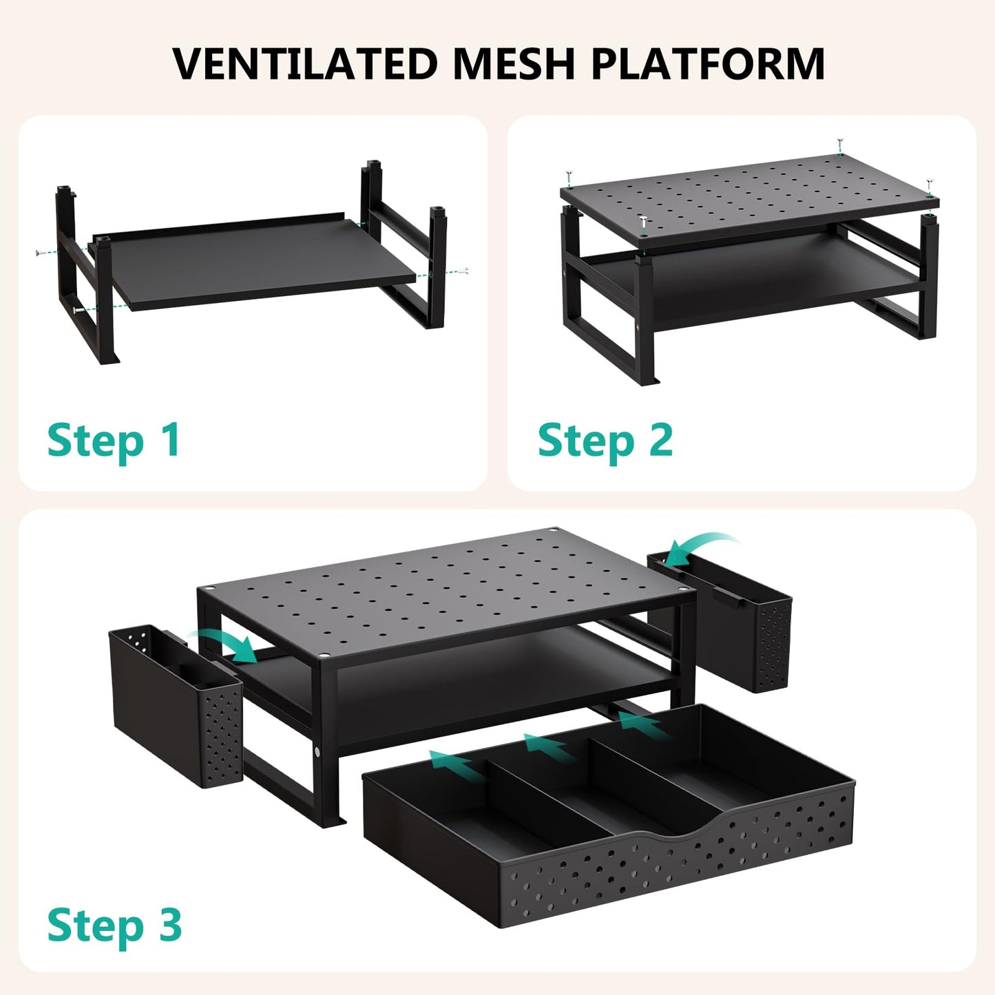 WALI Monitor Stand Riser with Drawer and 2 Pen Holders, Desk Organizers and Accessories for Computer, Printer, Laptop Stand for Home Office Supplies, (PTT004-B), 1 Pack, Black