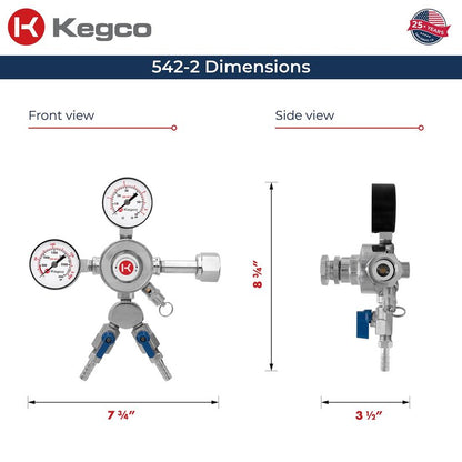 Kegco KC LH-542-2 Dual Product Premium Pro Series Dual Gauge Co2 Beer Regulator, Chrome