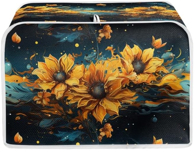 2 Slice Toaster Cover, Splash Oil Painting Sunflower, Plus Size Dust Cover (14x14") 2PCS