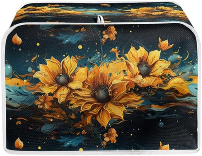 2 Slice Toaster Cover, Splash Oil Painting Sunflower, Plus Size Dust Cover (14x14") 2PCS