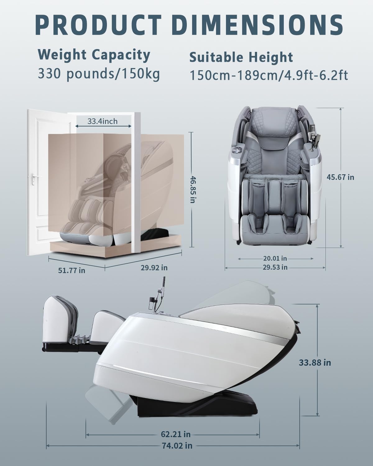 RelaxRelife 4D Full Body Massage Chair with Flexible 166° Track, Reading Light, 18 Massage Modes, 11 Techniques, 36 Airbags, Zero Gravity Recliner with Yoga Stretch and Foot Massage Grey