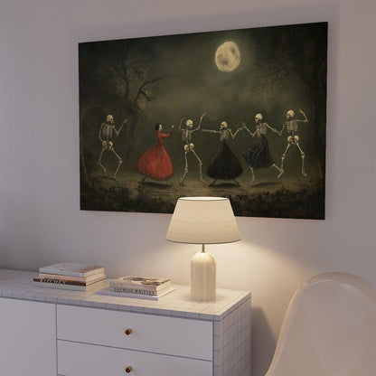 SWDXA Dancing Skeletons Halloween Spooky Decor Canvas Poster Wall Art Prints Room Aesthetic Murals Bedroom And Living Decorations 12" L X 18" W