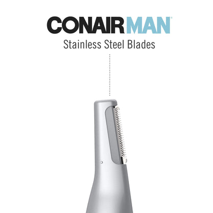 ConairMAN All-in-One Personal Trimmer for Men, for Nose, Ear, Eyebrows and Sideburns Hair Trimmer, 4 piece Men's Grooming Kit, Lithium Battery-Powered