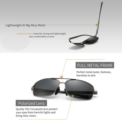 SUNGAIT Ultra Lightweight Rectangular Polarized Sunglasses Men UV400 Protection (Gunmetal Frame Gray Lens, 62) Metal Frame SGT458 QKH-CA