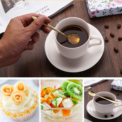 Stainless Steel Creative Flower Coffee Spoon Set - Sugar Spoon, Stirring Spoon, Ice Tea Spoon, Gold, Set of 8