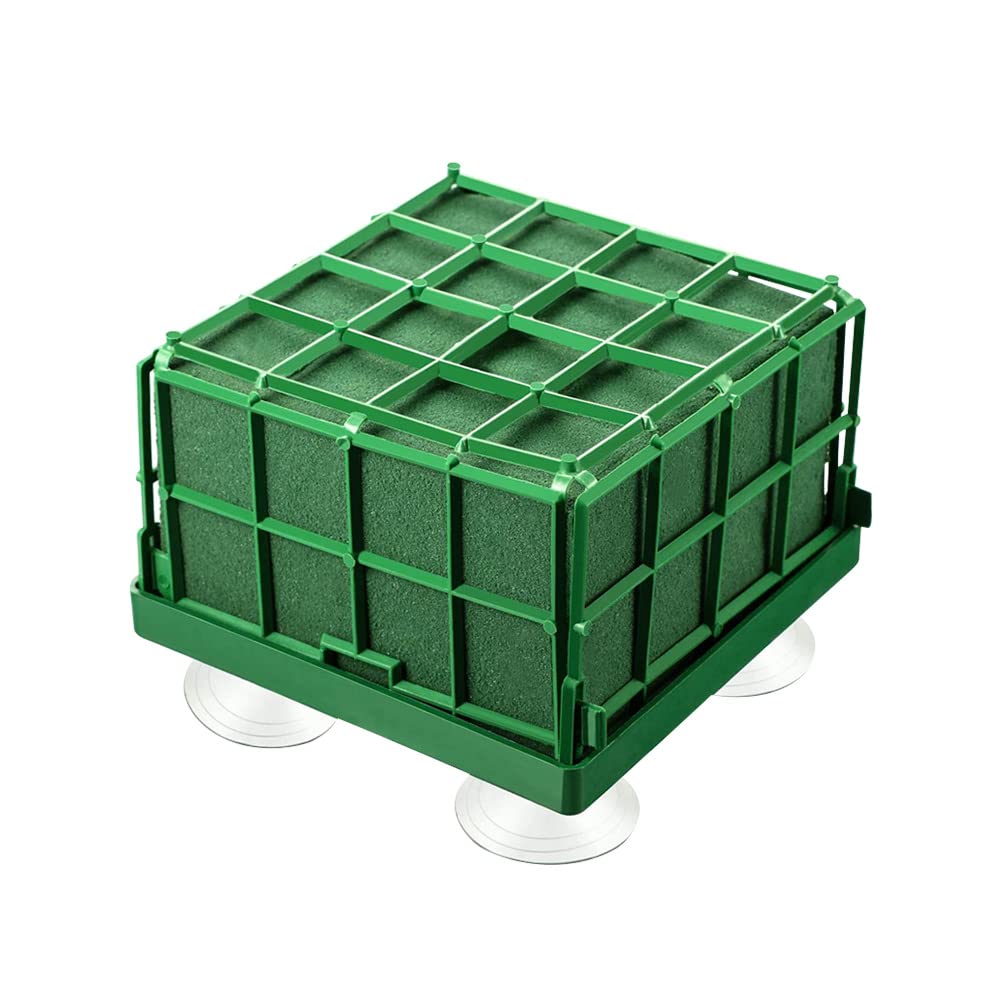 Xiaokeis 2 Floral Foam Cage with Suction Cups for Flower Arrangements, Square Floral Foam Cage Flower Holder for Fresh Flower Arrangement and Wedding Car Decorations(Green)