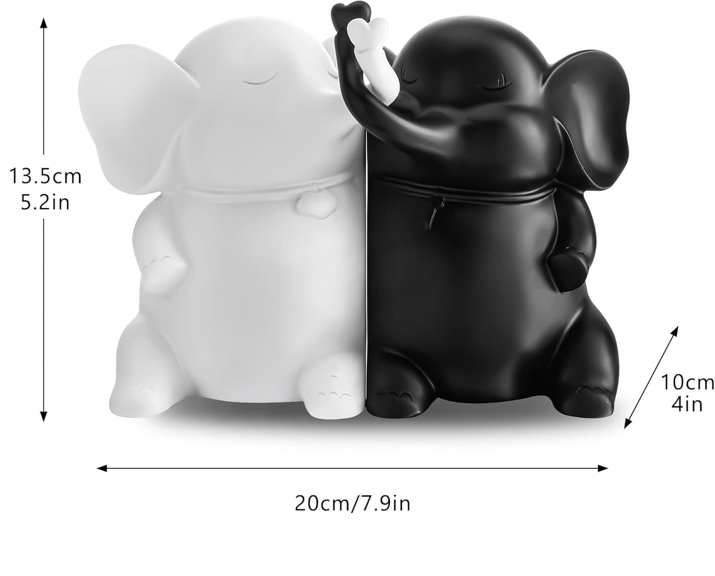 5" YU FENG Adorable Elephant Bookends in Black&White Resin Unique Cute Book Ends for Home Bedroom Desk Bookshelf
