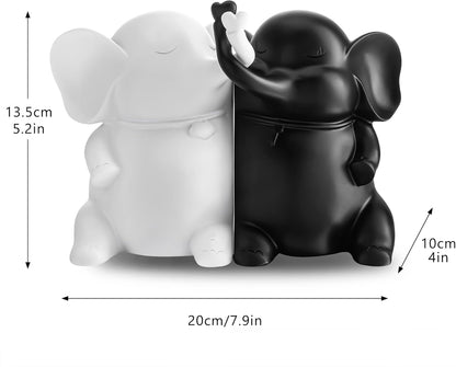5" YU FENG Adorable Elephant Bookends in Black&White Resin Unique Cute Book Ends for Home Bedroom Desk Bookshelf
