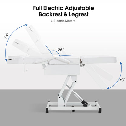 BarberPub Fully Electric Facial Bed with 3 Motor for Esthetician, Tattoo Chair for Client, Massage Bed for Esthetician, Electric Adjustment 2751 (White)