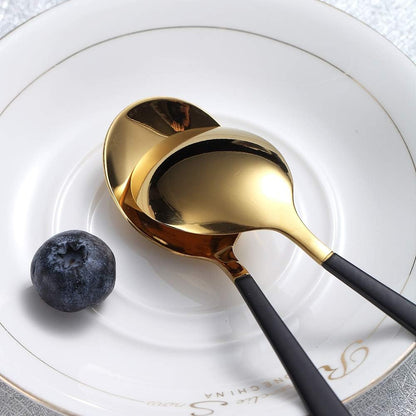 Homquen 6 Pieces Black and Gold Plating Coffee Spoons, 6.3" Modern Design Stainless Steel Tea Spoons Set