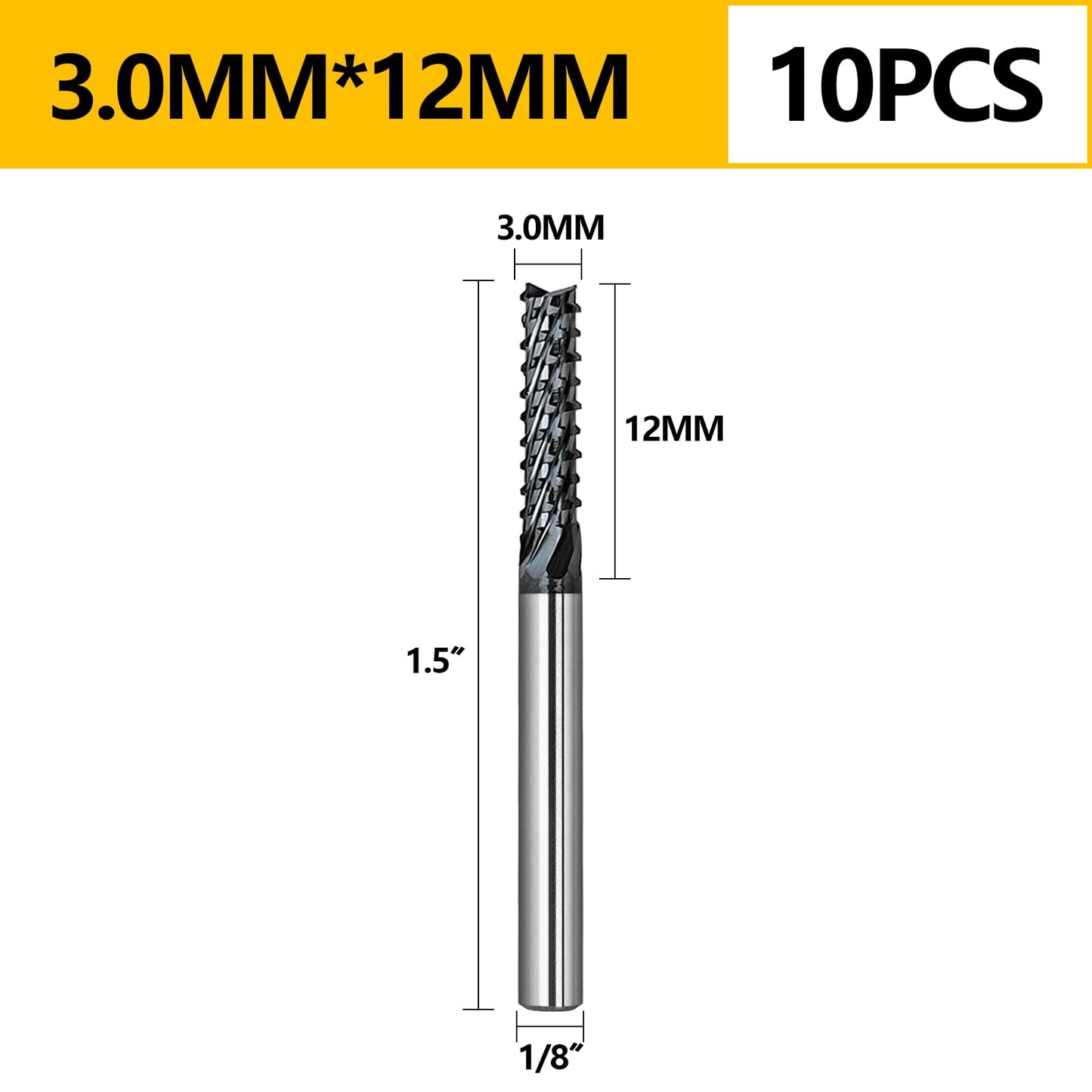 WEXWE Tools 10Pcs 3.0mm CrAlB Coating Solid Carbide End Mill Engraving Milling Cutter CNC Router Bits for PCB Machine, 1/8" Shank 1BOX