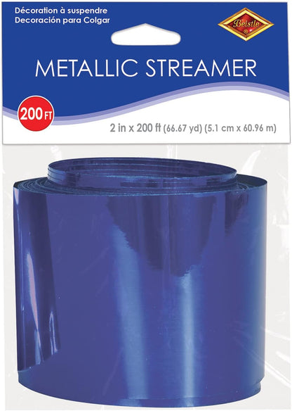 Beistle Gleam 'N Streamer Metallized Streamer, 2-Inch by 200-Feet, Blue (55365-B)