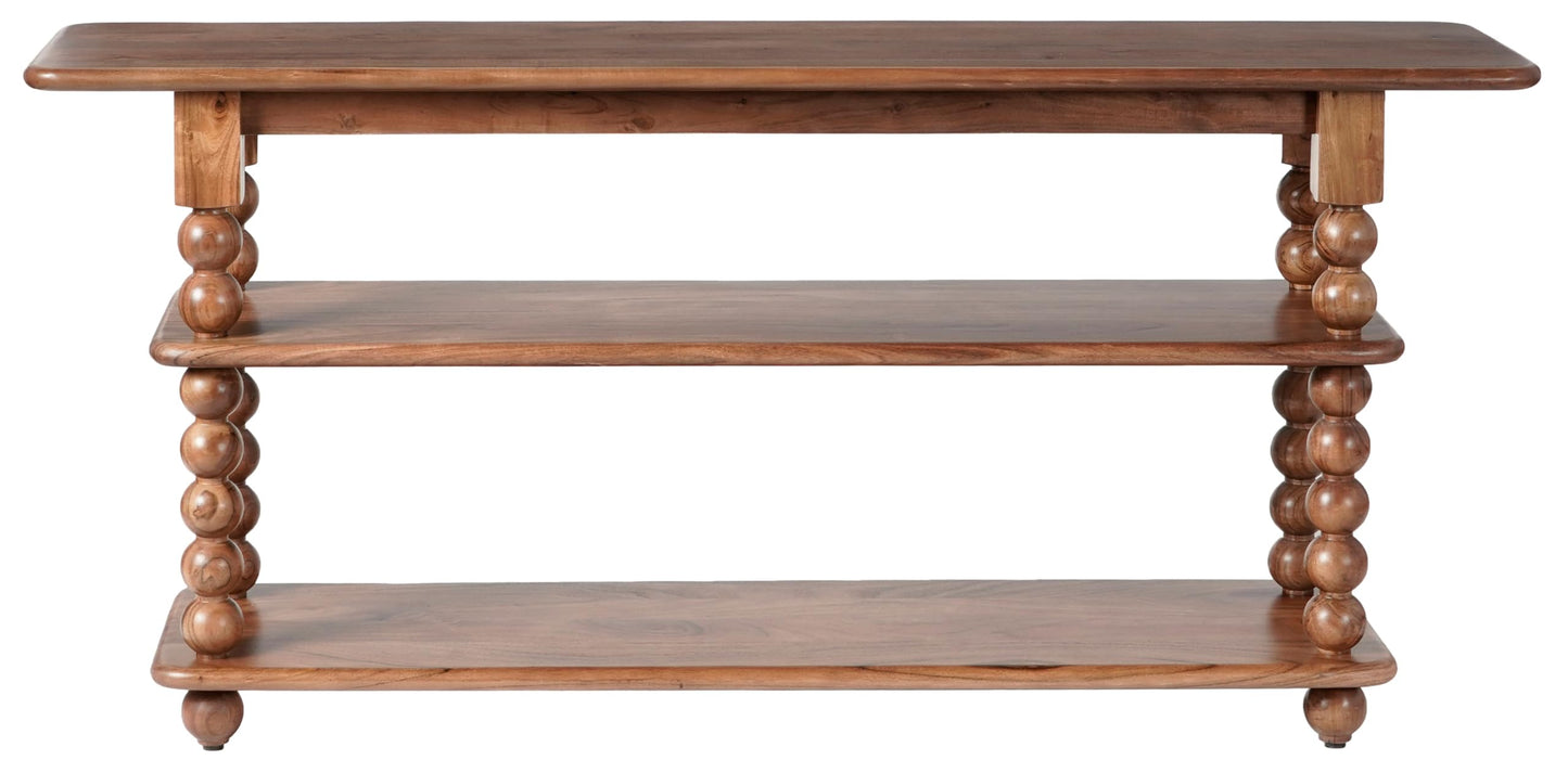 SAFAVIEH Couture Collection – Norbert Brown Solid Wood 2 Shelf Console Table, Entryway Storage Table with Turned Legs (SFV5795A)