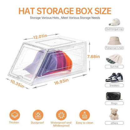 2 Pack Hat Organizer for Baseball Caps,Large Clear Cap Organizer with Drawer,Hats Holder Box for Closet with Sliding Tray,Stackable Hat Rack Display Case,Multi-use Hat Case for Caps,Each Holds 12 Hats