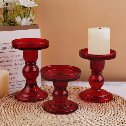 BTGLLAS 6-Piece Set of Red Glass Candlestick, Crystal Candlestick Holder Holder and Conical Candle, Christmas Candle Holder Decoration, Family Living Room Wedding Candle Holder (red2sets)