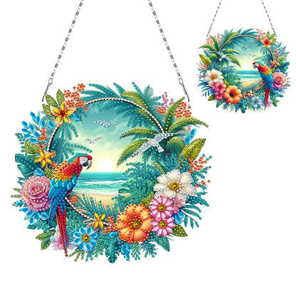C'eitura DIY Acrylic Beach Flower Parrots Diamond Painting Kit, 5D Special Shape Drill Ocean Art for Home Decor, Unique Summer Gift，Relaxing DIY Craft Kit for Adults & Teens