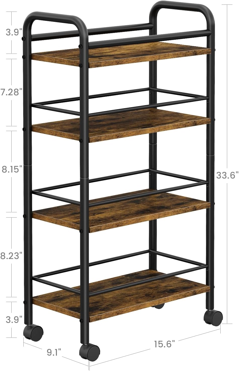 4-Tier 9.1" 4-Tier (9.1" 33.6" Asgolion Slim Storage Cart, Small Rolling Cart with Wheels, Deep, Narrow Bathroom Shelf