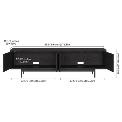 Henn&Hart Fluted TV Stand for TVs up to 75" with 2 Open-Concept Ribbed Storage Cabinets for Living Room, Family Room, or Office, Natural Black