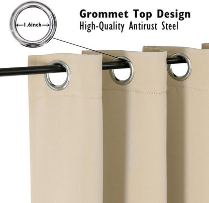ChrisDowa Blackout Curtains - Thermal Insulated Grommet Room Darkening Panels, 54" Long | Biscotti Beige, 2-Panel Set