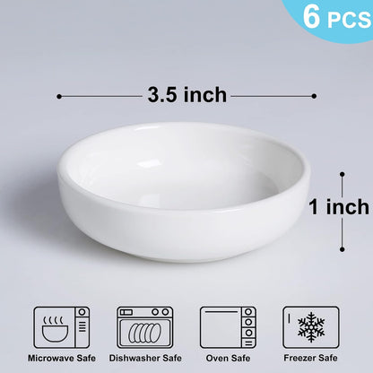 Ceramic Dipping Bowls Set of 6, 3 Oz Mini Pinch Bowls for Soy Sauce, Condiment, Appetizer, Seasoning, White