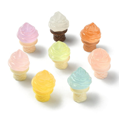 Stiesy 100pcs Luminous Resin Ice Cream Figurines Food Miniature Summer Display Ornaments Bulk Glow in the Dark for Micro Landscape Accessories Pretending Prop Decorations