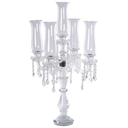 Efavormart 5 Arm Premium Crystal Glass Taper Candle Holder Candelabra with Chandelier Chains 32"