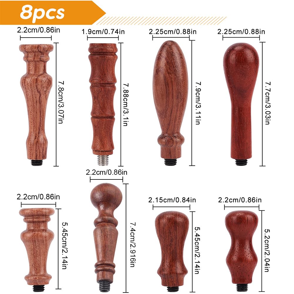CRASPIRE 8 Pieces Wax Seal Stamp Handles Universal Thread Head Wooden Handle for Wax Seal Stamp Head Replacement