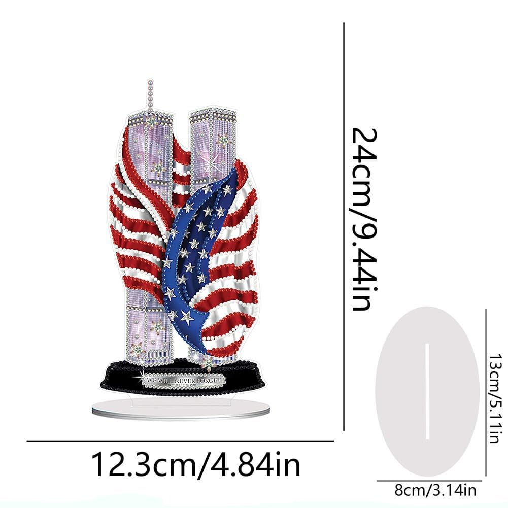 LIULIMI DIY 5d Diamond Painting Kits,Special Shaped Diamond Art Kit for Adults,Stand Up Acrylic Ornament Making kit,Double Sided Diamond Painting,Gift（American Flag/Twin Towers）