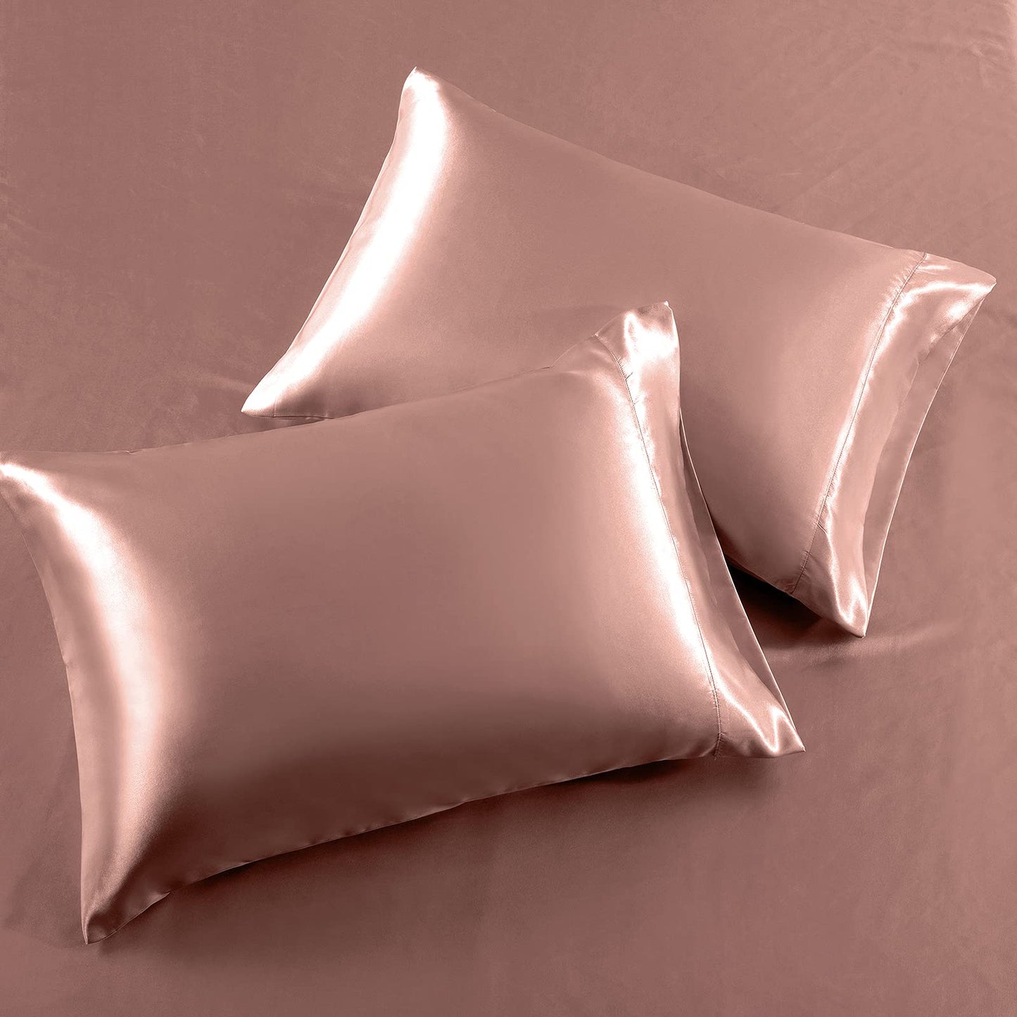 SiinvdaBZX 3-Piece Set Satin Queen Fitted Sheet & 2 Pillowcase, Champagne Silky Soft Fitted Bottom Sheet, Wrinkle Free, Fade Resistant, Deep Pocket Bed Sheet (Deep Up to 15")