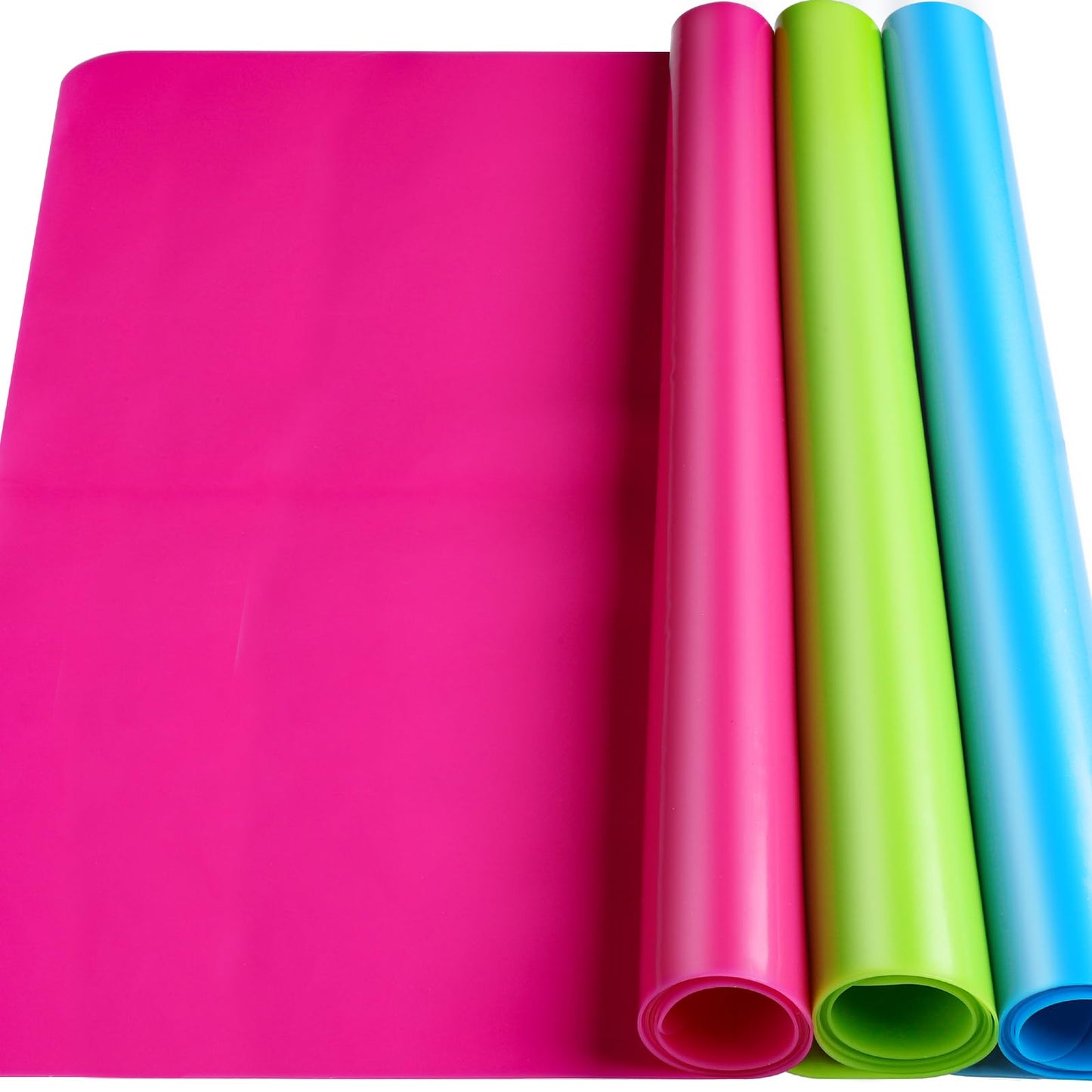 LEOBRO Silicone Mat for Crafts, 3 PCS 23.4” x 15.6” Large Silicone Mats, Craft Mats for Resin Molds, Clay, Dough, Jewelry Making, Sculpture Casting, Hot Pink & Green & Blue