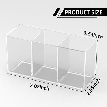 eieioo Acrylic Makeup Brush Holder, 2 Pack Clear Pencil Holder, Desk Accessories Holder with 3 Compartments, Brush Organizer for Vanity, Desk, Cosmetic Display