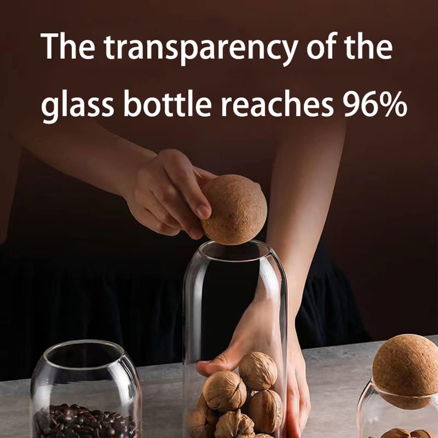ZEGROA 750ML/25Oz Clear Glass Bottles, Glass Food Storage Containers with Airtight Round Cork, Decorative Sealed Jar Organizer Holder with Wooden Lid for Candy, Cookie, Nut, Spice, Tea, Coffee Bean