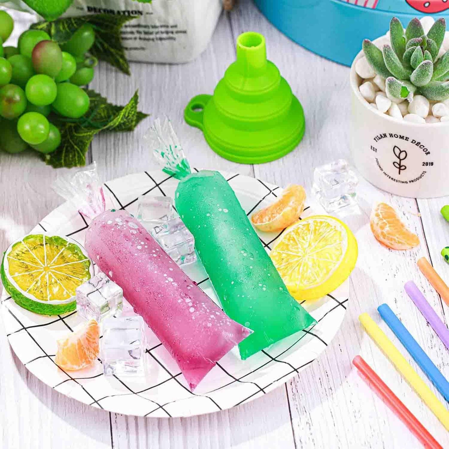 DHYLRICHER 500 (3 12 Inch) Pcs Disposable Ice Lolly Molds Plastic Freeze Pop Bags with Silicone Funnel for Homemade