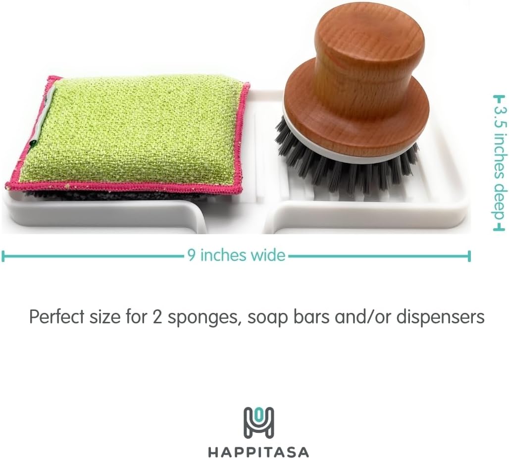 9"x3.5") Happitasa Silicone Soap Dish Tray and Sponge Holder with Drain Chute, Rectangular, Kitchen and Bathroom Sink