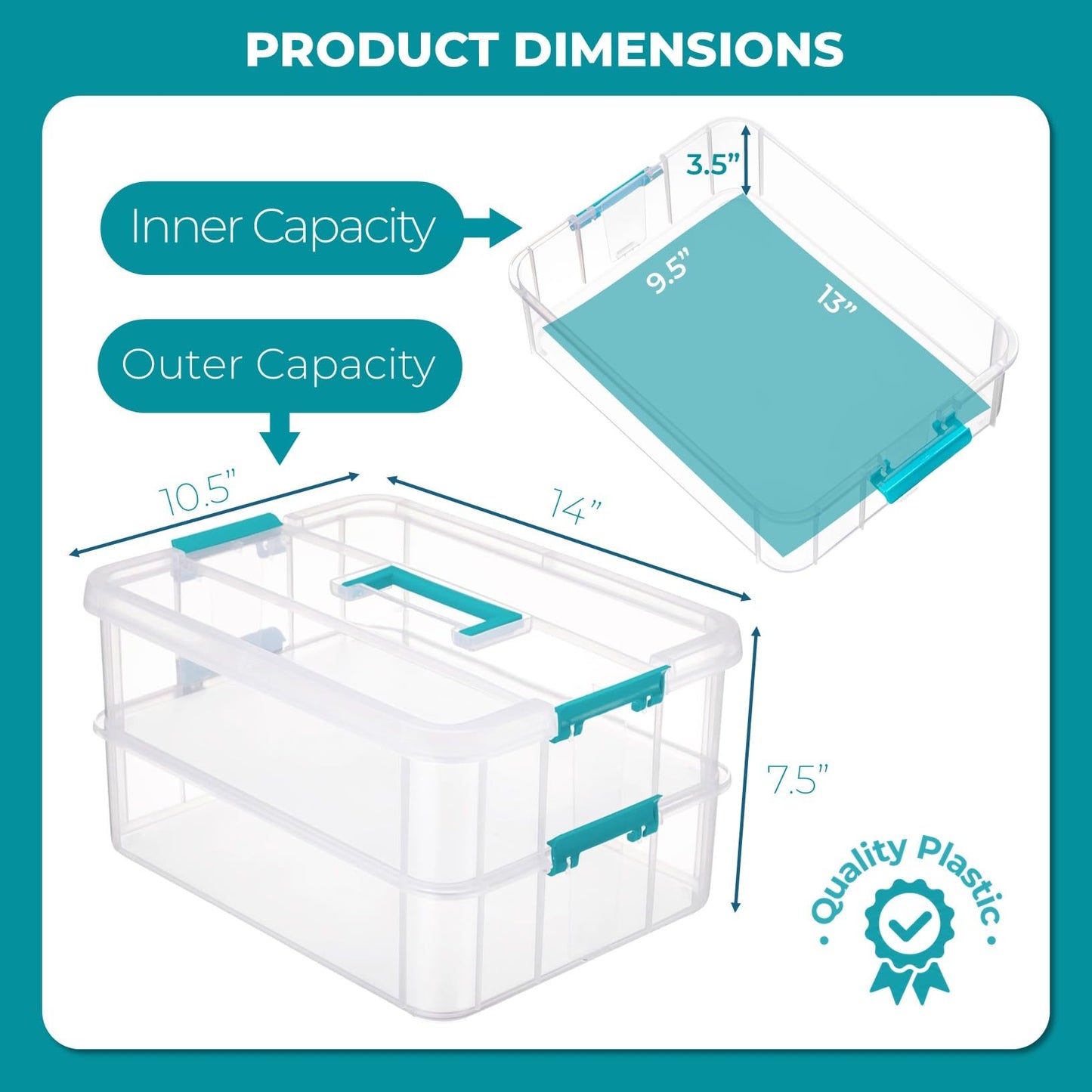 Tribello Craft Box & Art Supply Storage Organizer – Stackable Art Organizer and Craft Storage Box with Handle, 2-Layer Clear Art Supplies Organizer (14 x 10 x 7)