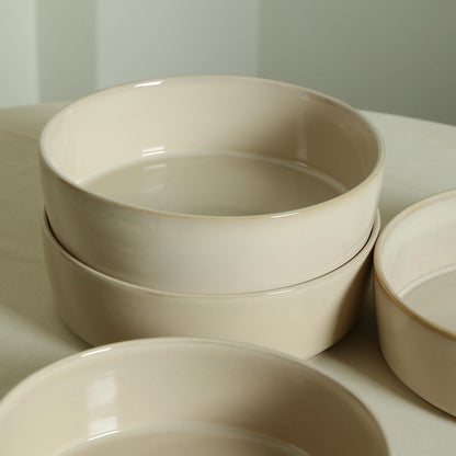 4-Piece Set Stone Lain Eden Pasta Bowl Stoneware, Beige