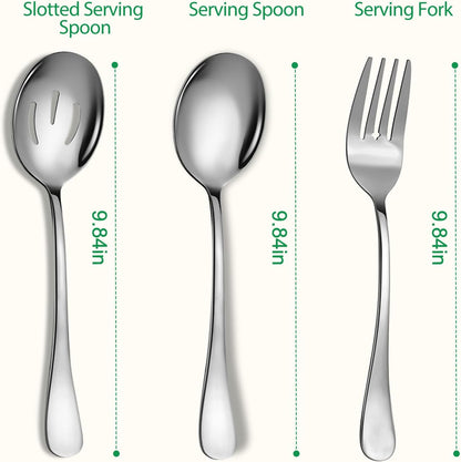 Large Stainless Steel Serving Utensils Set, 6 Pcs with 10" Serving Spoon, Slotted Spoons, Serving Forks, Dishwasher Safe