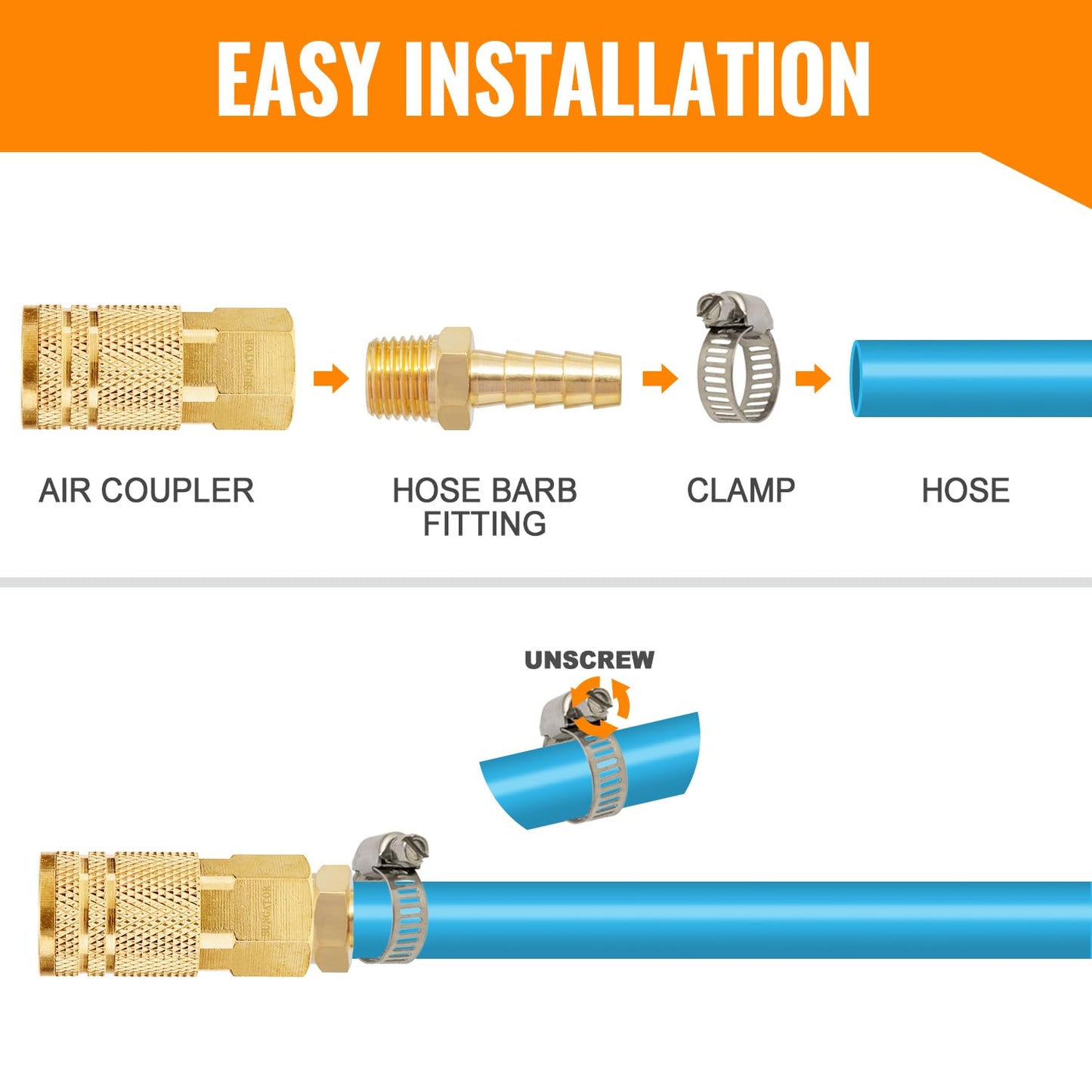 SUNGATOR 3/8'' NPT Brass Hose Barb Fittings, 3/8'' NPT Male Thread to 3/8 Inch Barbed Air Hose Fittings, 3/8 Inch Brass Air Line Repair Connectors for Compressor, Fuel, Oil (2-Pack)