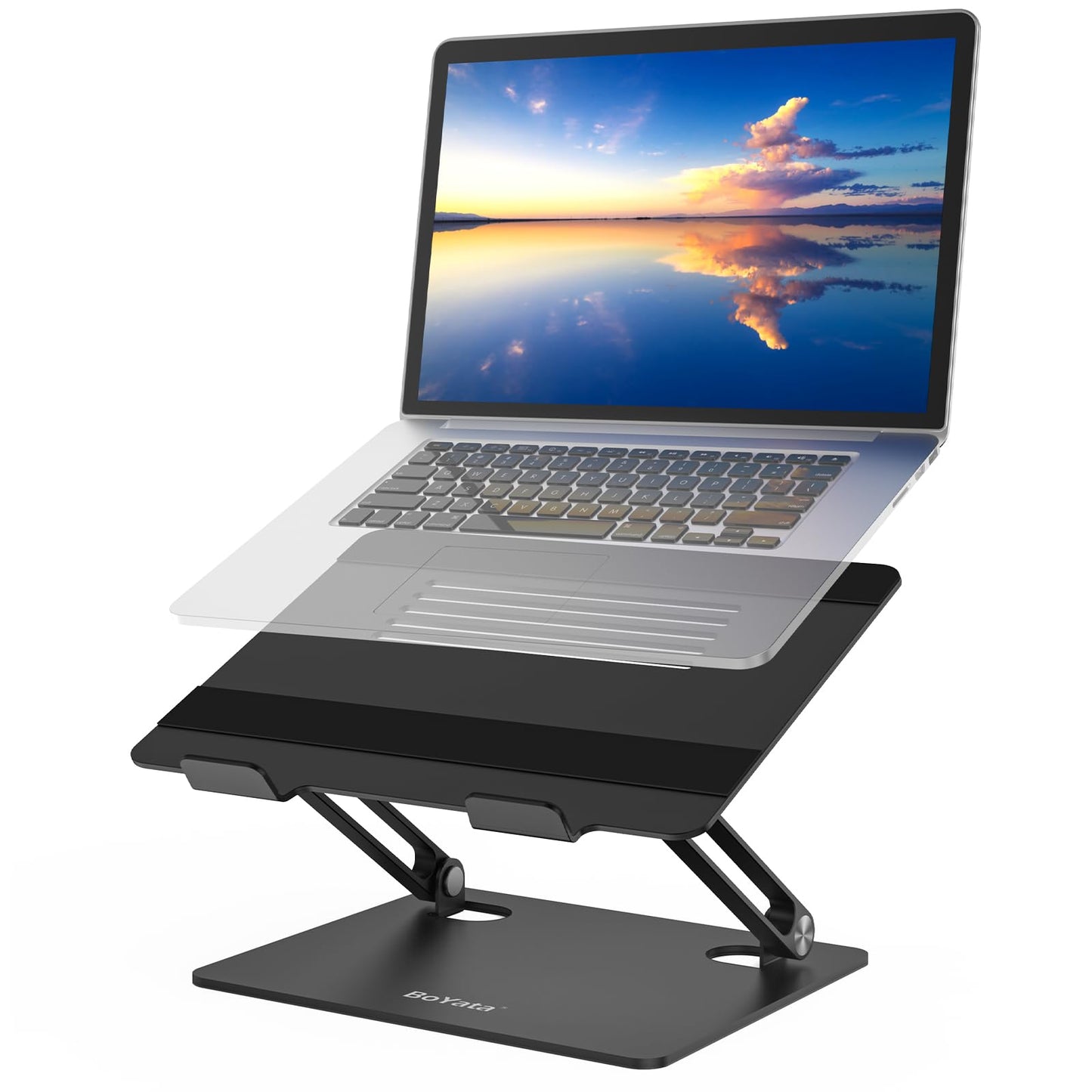 BoYata Laptop Stand, Adjustable Laptop Riser with Slide-Proof Silicone and Protective Hooks, Laptop Stand for Laptop up to 17 Inches, Laptop Holder Compatible for MacBook, Laptop-Black