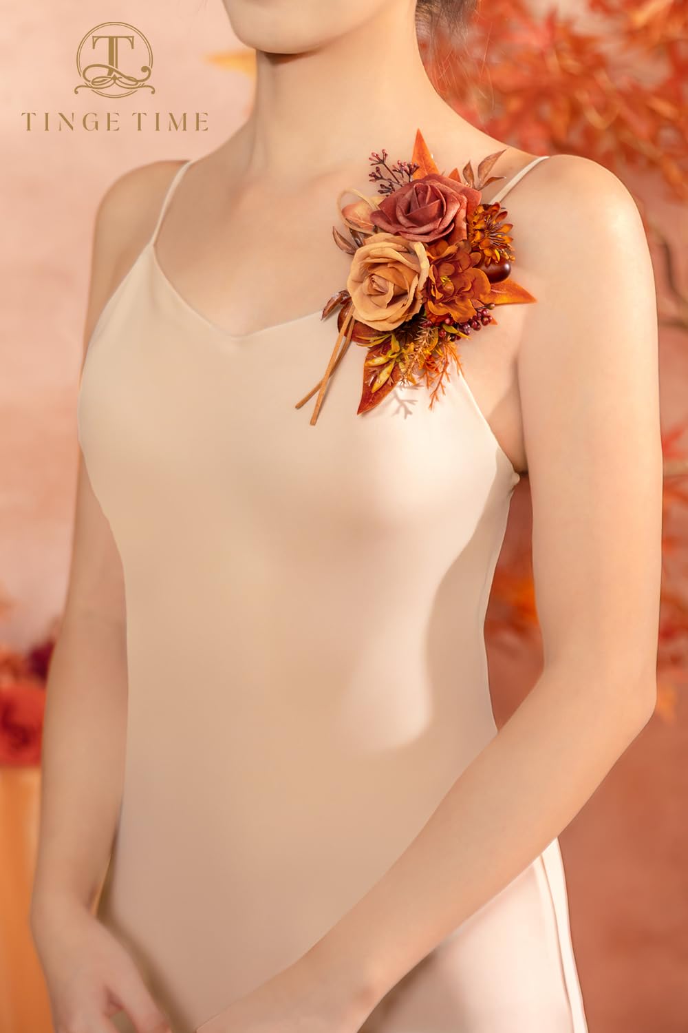TINGE TIME Artificial Shoulder Corsages Flowers, Set of 2, Mother of The Bride Floral Corsage for Wedding Ceremony Anniversary Formal Dinner Party (Maple Red)