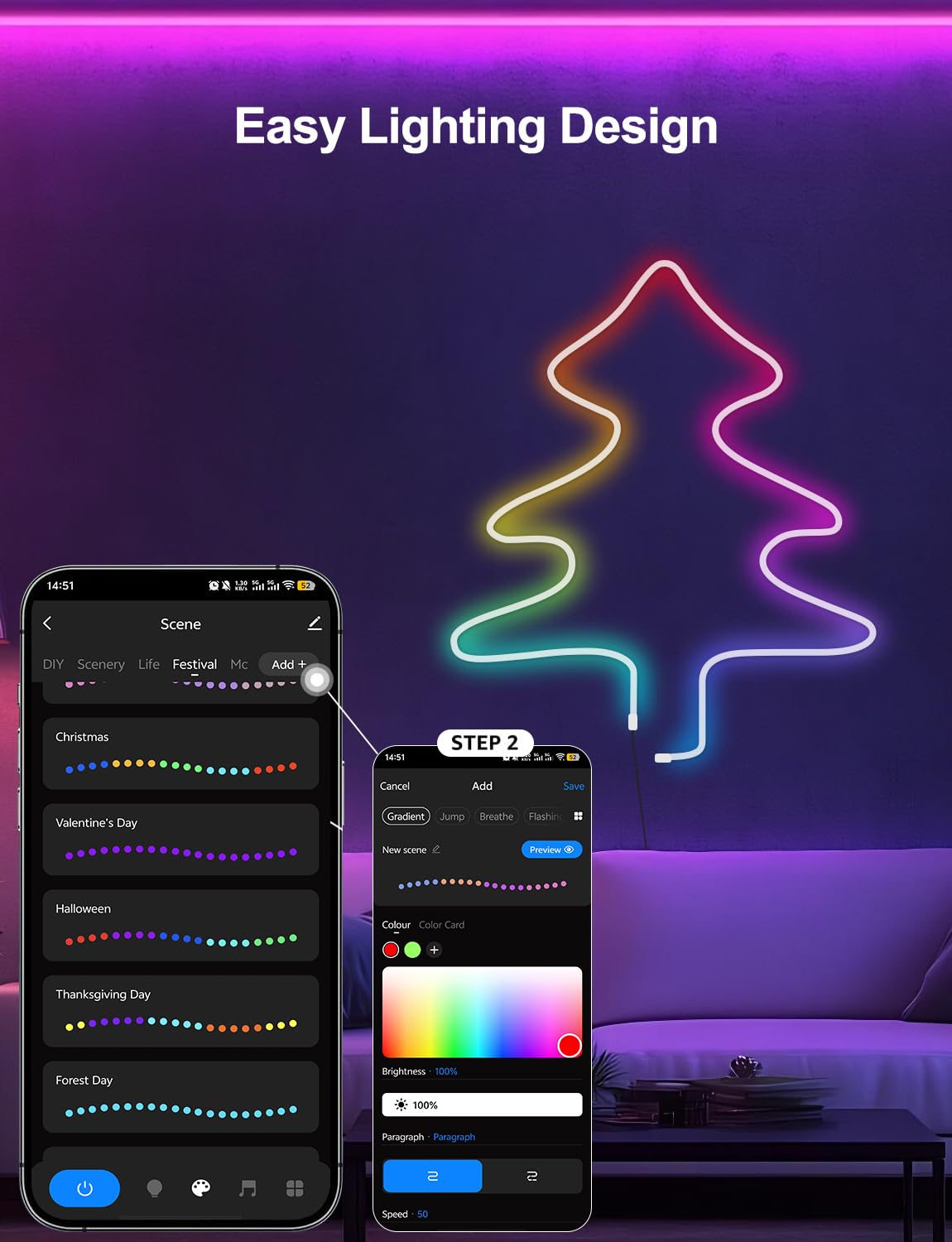Lucienstar Neon Rope Lights, Smart RGB+IC Neon Light Strip, Voice Control via Alexa, Google Assistant, Flexible Custom DIY LED Strip Lights for Bedroom, Wall Decor, 16.4 ft (2.4G WiFi Only)