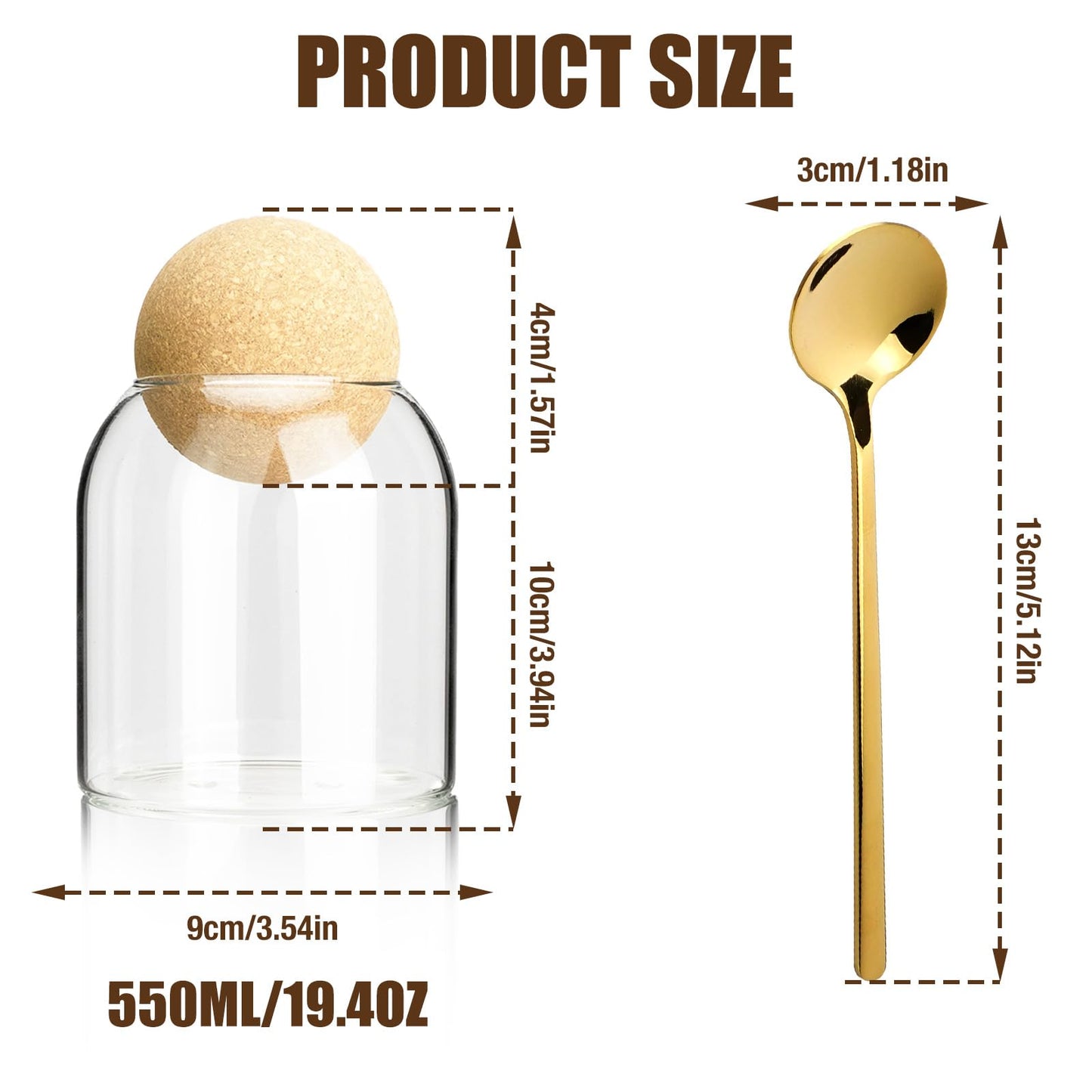 4PCS Glass Jar Storage Container with Ball Cork, 500ML/17Oz Food Storage Containers Clear Wood Cork Bottle Candy Jars Coffee Canister for Beans Nut Sugar Spices Seasonings Kitchen Organizer Christmas