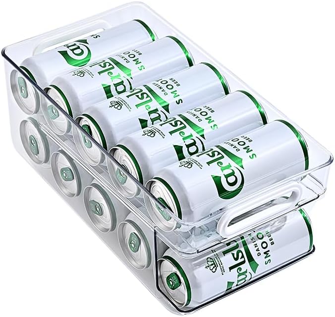 Upgrade 2-Tier Rolling Soda Can Storage Organizer, Tall Skinny Soda/Pop Cans Dispenser for Refrigerator, Plastic